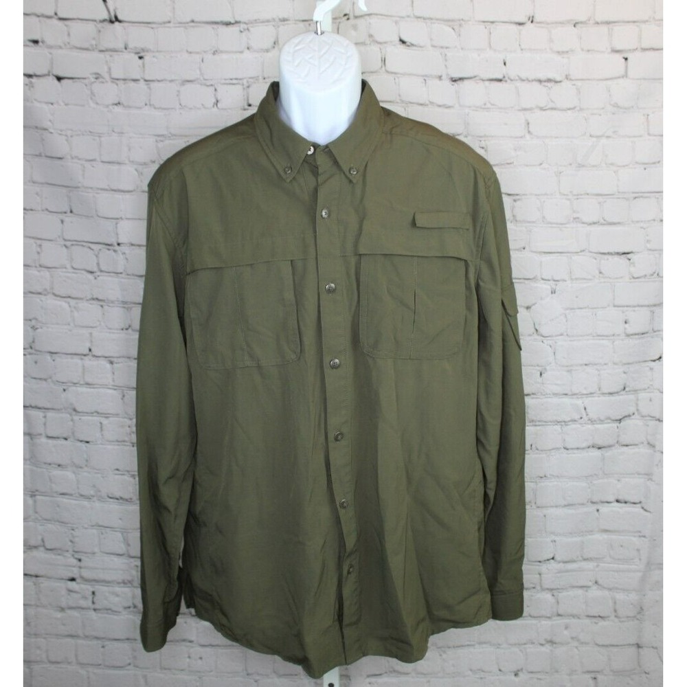 Ocean & Coast Mens Fishing Shirt Large Dark Green Long Sleeve Vented Pockets EUC